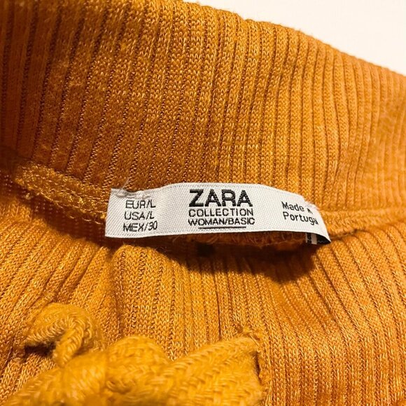 Zara Mustard Drawstring Wide Leg Trousers Womens Size Large - Picture 6 of 13